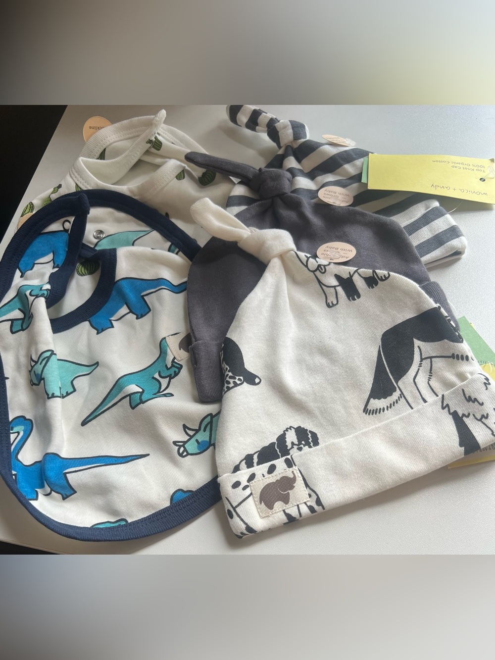 Monica & Andy Newborn Boys Bibs & Knot Cap Bundle Of 5 Items